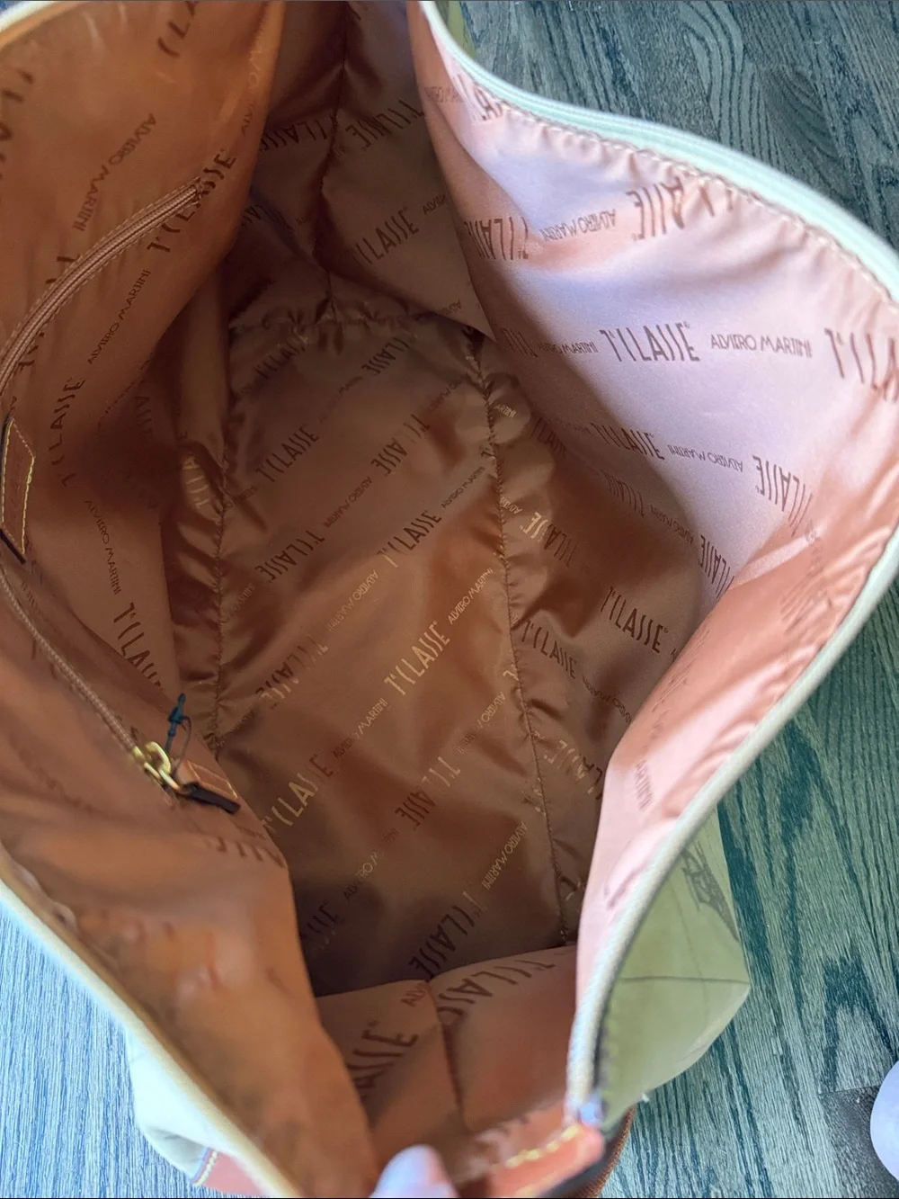 Alviero Martini Map-Print Messenger Bag in Tan and Brown